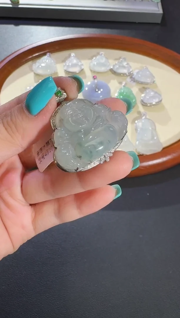 吊坠(不含链)18K金镶嵌翡翠【源头工厂】钻石镶嵌