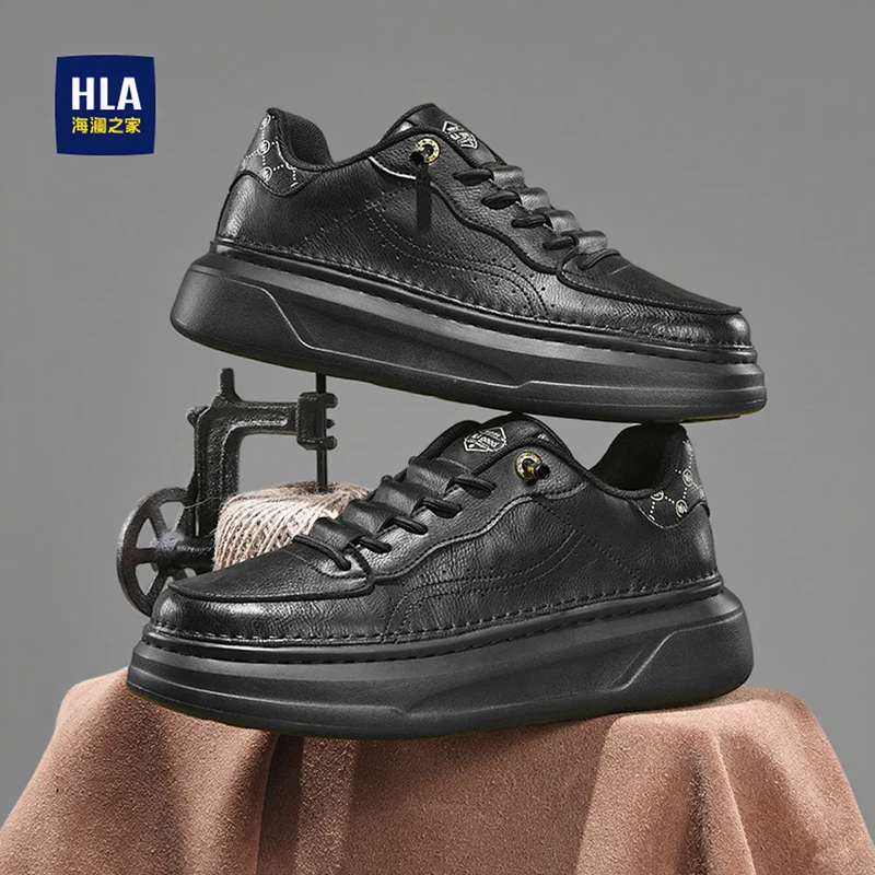 HLA/海澜之家男鞋2025秋季新款纯黑色休闲鞋一脚蹬板鞋男商务皮鞋