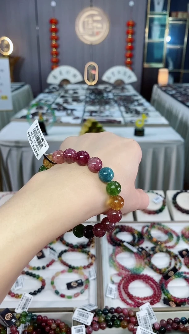 未镶嵌老矿碧玺彩虹冰体单圈手串10mm+碧玺hon多样性发货一条