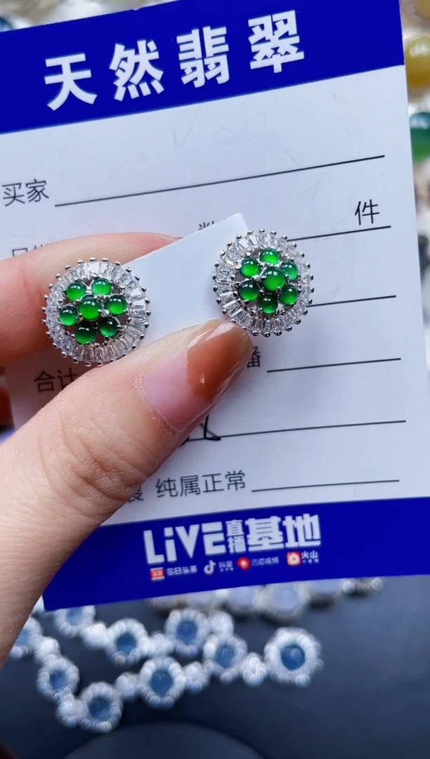 银S925镶嵌翡翠耳饰688
