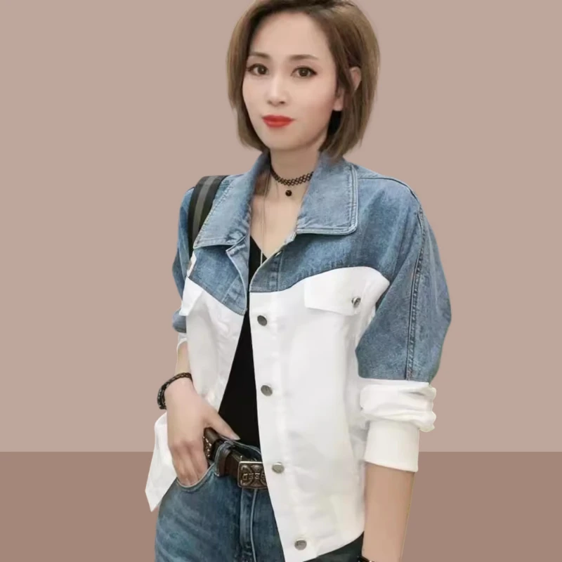 独特超好看外套女2025春秋季小个子拼接设计感立领牛仔百搭上衣服