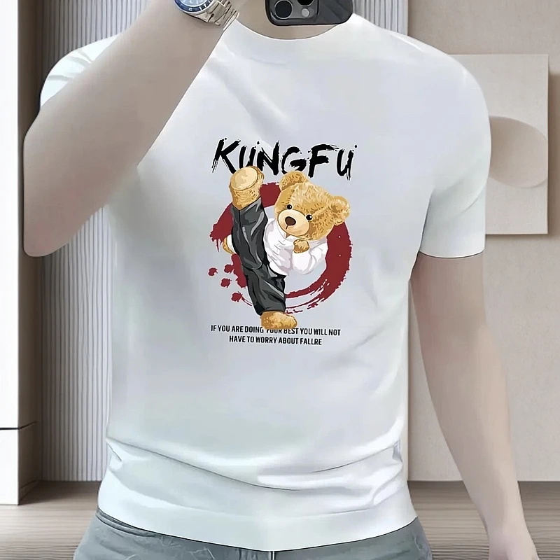 【高品质男装】2025夏季新款潮流休闲短袖T恤卡通设计修身百搭上衣