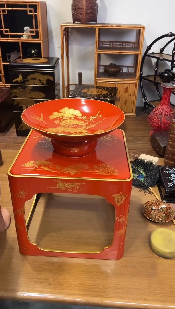 沈金雕刻 大天目盏套组（边长33.5cm高30cm）