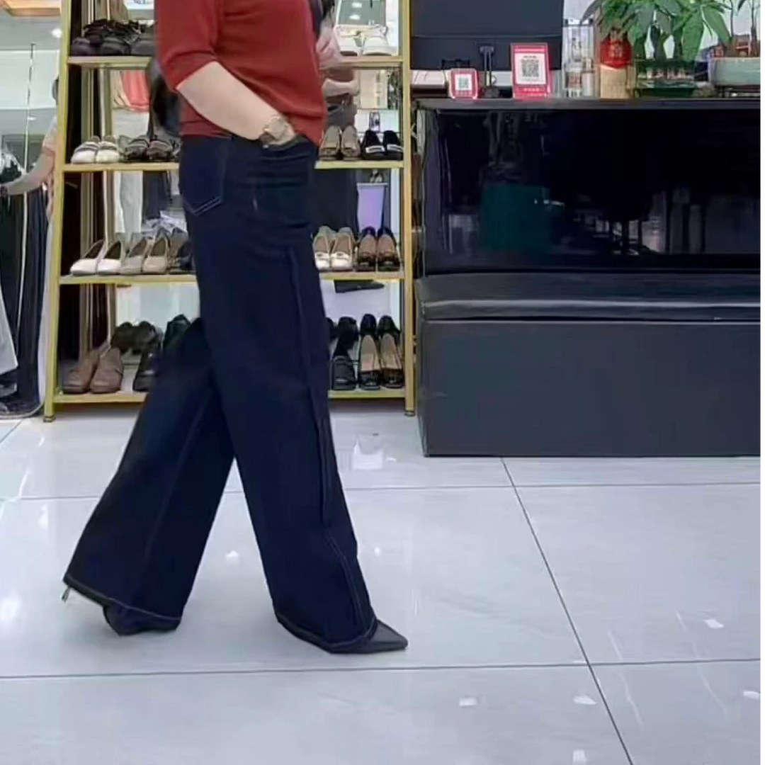 秋季直筒时尚百搭直筒裤高腰宽松阔腿裤牛仔裤7810