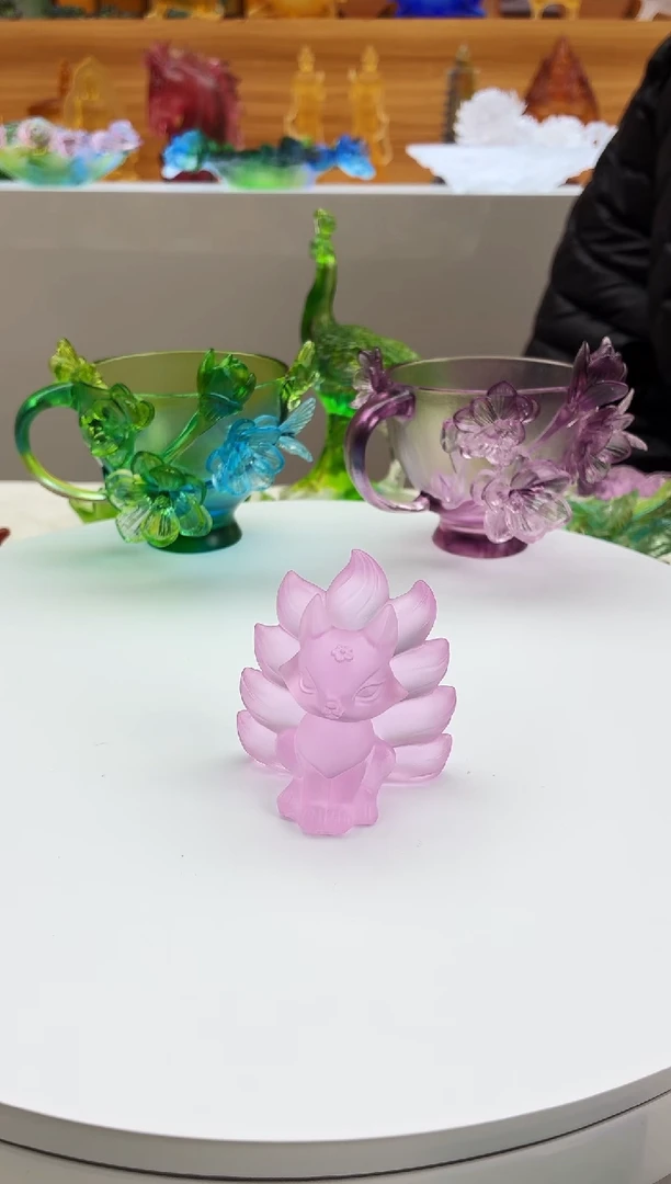 手工艺品琉璃九尾狐粉色