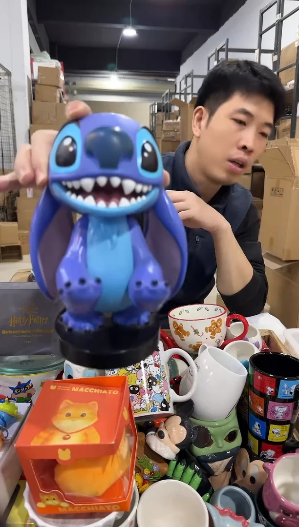 瓷片搪胶原盒史迪仔手机支架 张嘴款微瑕