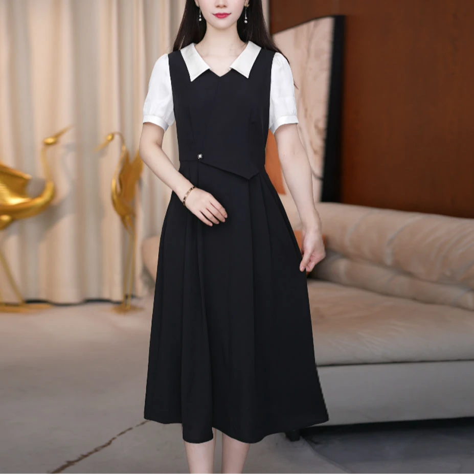 连衣裙女装显瘦气质夏季黑色法式收腰连衣裙女装显瘦气质夏季减龄