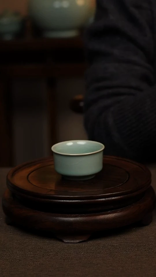 瓷片仿古天青直口杯60ml 微瑕 不带礼盒