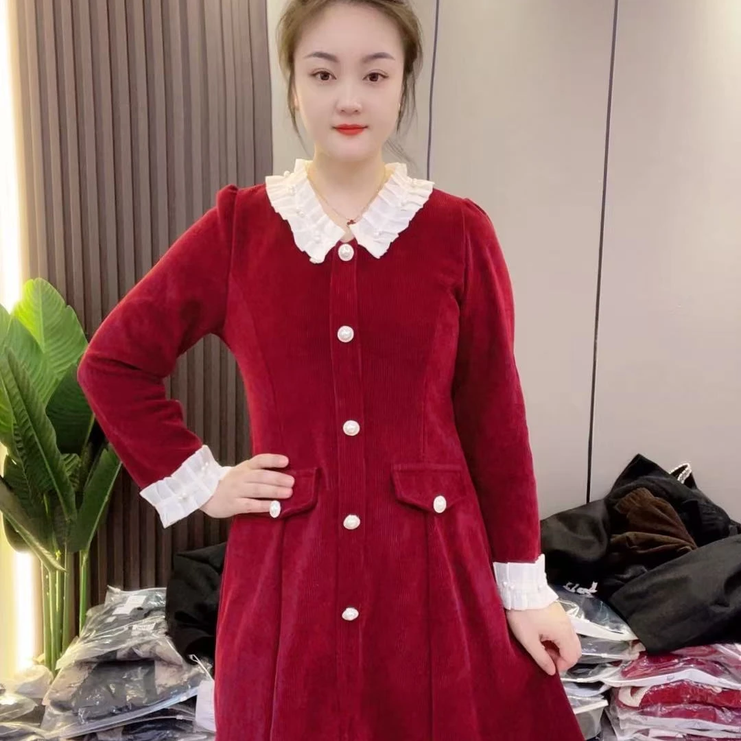 2025新款甜美连衣裙长袖显瘦气质钉珠裙子