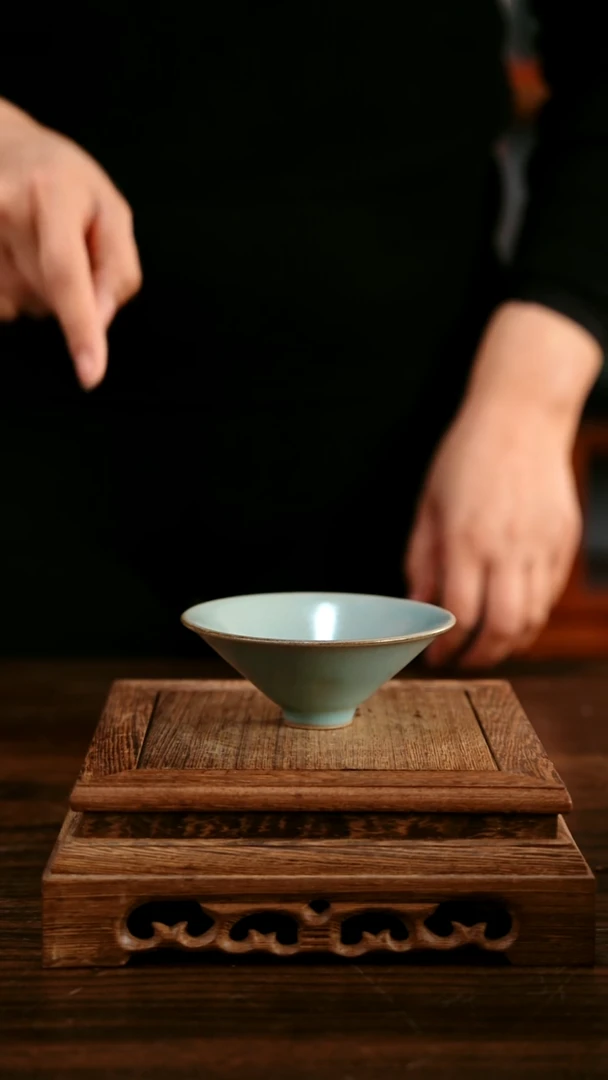 杯子陶青霁汝窑仿古釉 斗笠杯微瑕