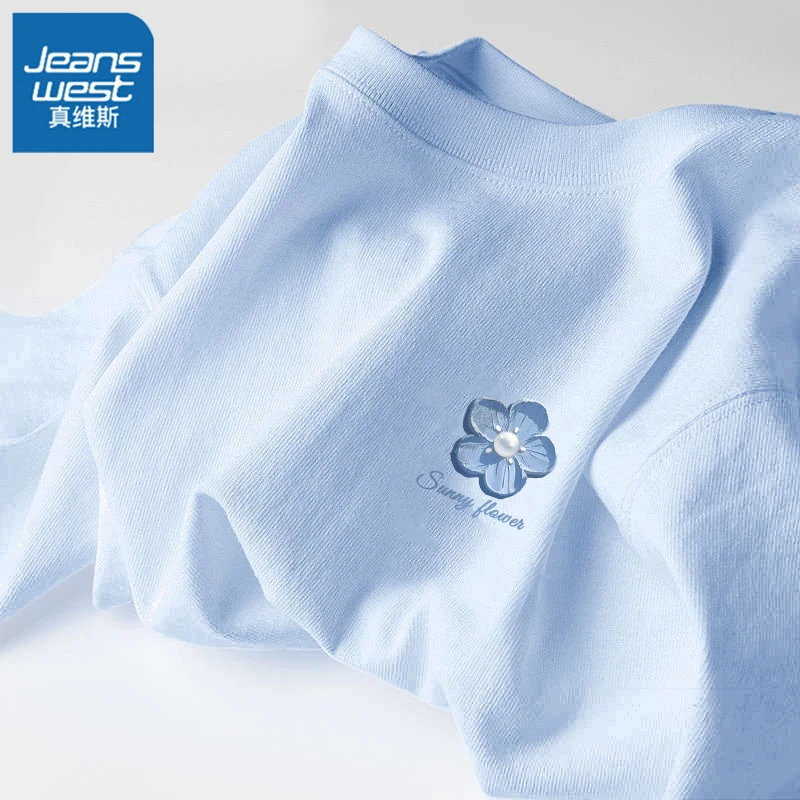 真维斯女夏宽松新款短袖纯棉宽松洋气百搭女款上衣网红洋气炸街