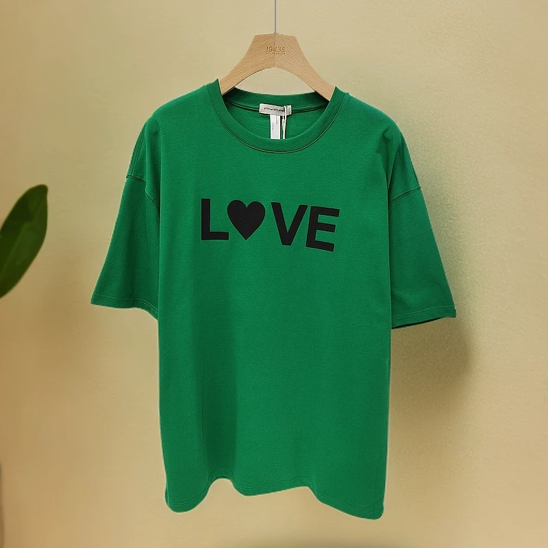 夏季印花字母爱心短袖t恤男女同款宽松设计感上衣22320
