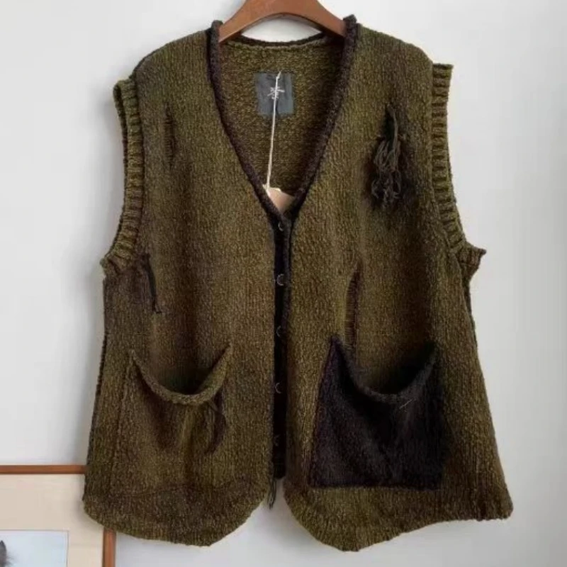 荼-原创春秋文艺慵懒宽松大码镂空马甲背心35339