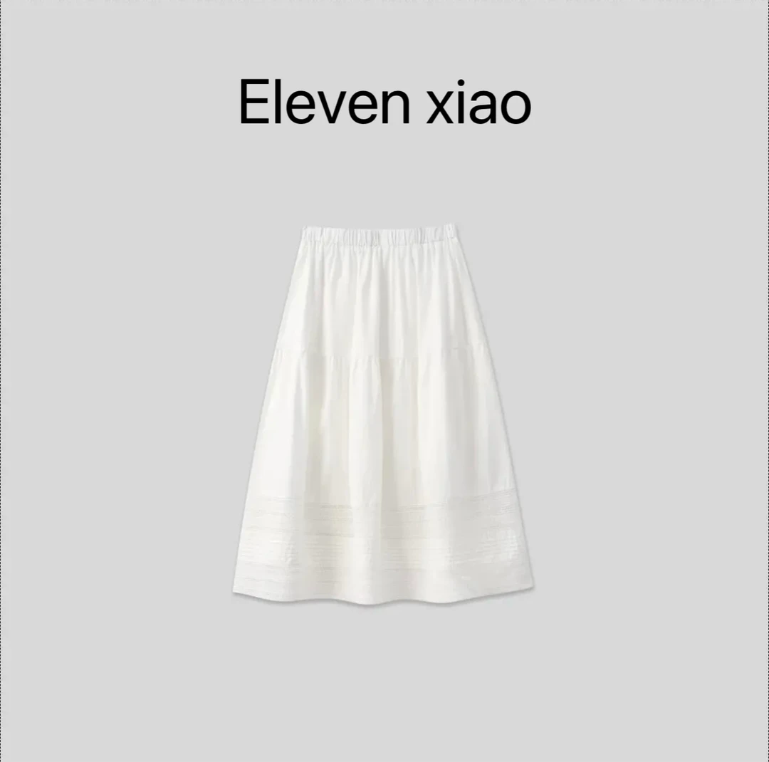 【Eleven xiao】 26RR12568法式白色半身裙新款蕾丝边气质a字裙子