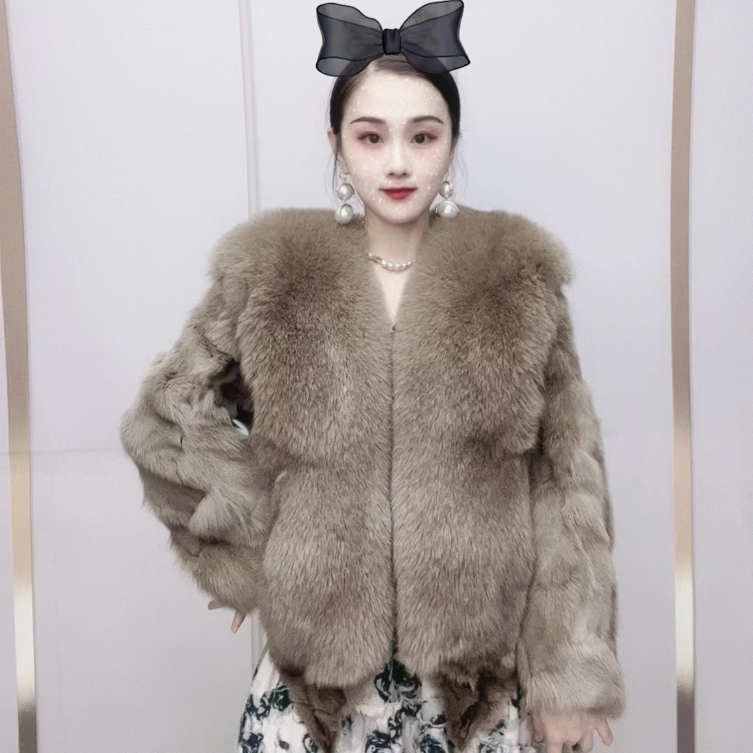 秋冬狐狸毛皮草大披肩网红外套女短款百搭轻奢真狐狸加厚气质外套