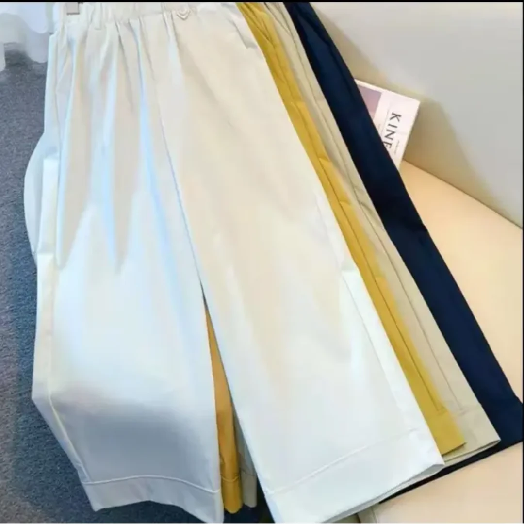 【淘淘】夏季薄款窄版阔腿裤女新款中高腰时尚花苞腰休闲直筒裤