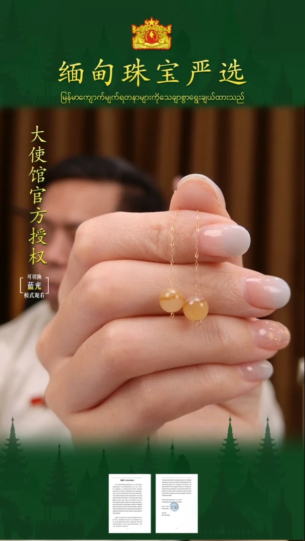18K金镶嵌翡翠耳饰 缅甸珠宝严选HX