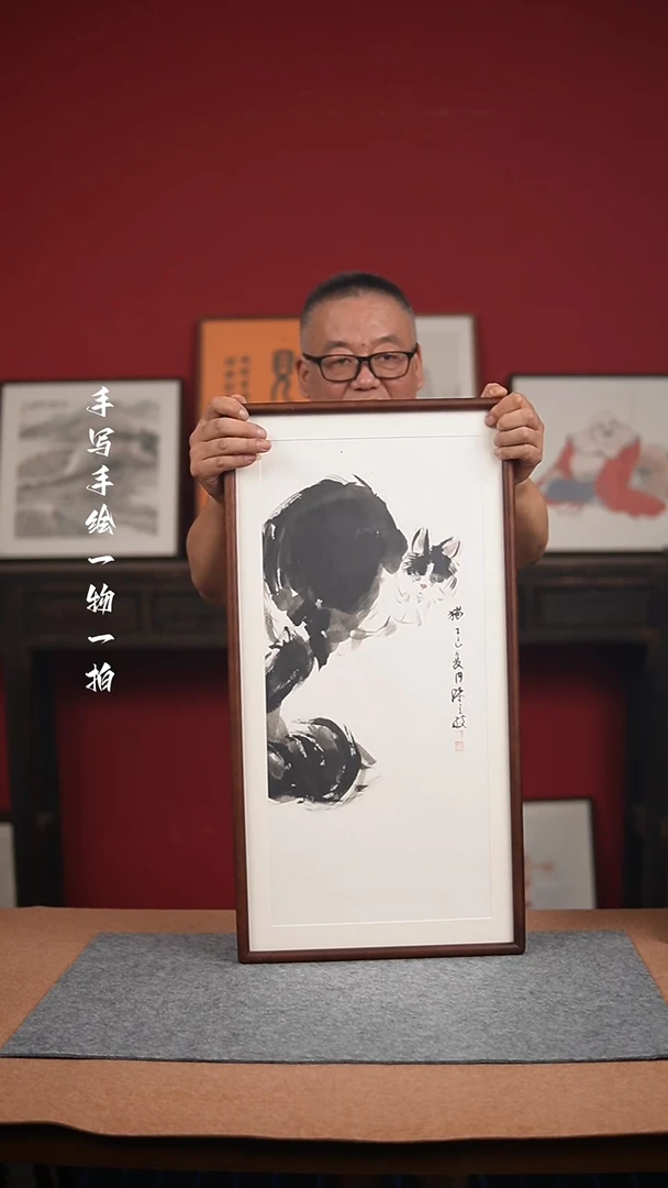 国画手绘-36*69实木框花鸟