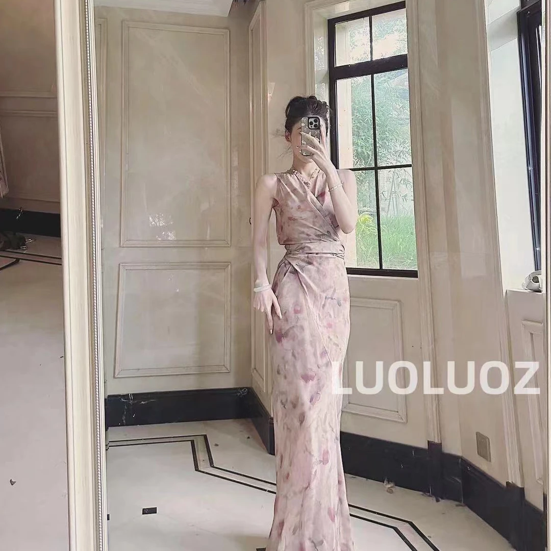 【现货】LUOLUOZ【迷恋画卷】气质无袖收腰女神范长款连衣裙