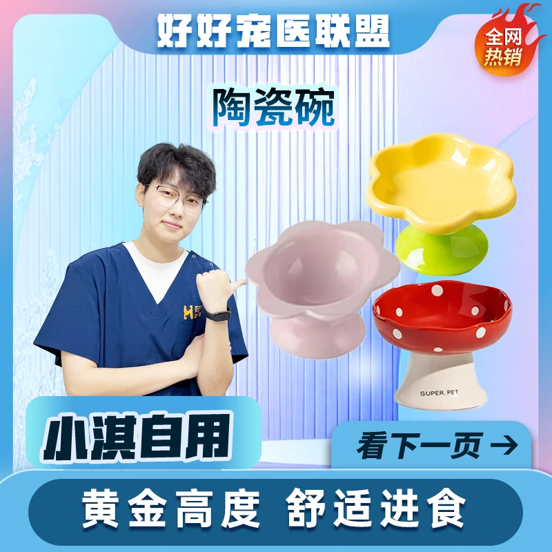 花朵陶瓷猫碗创意卡通猫咪碗防打翻宠物猫食盆水碗