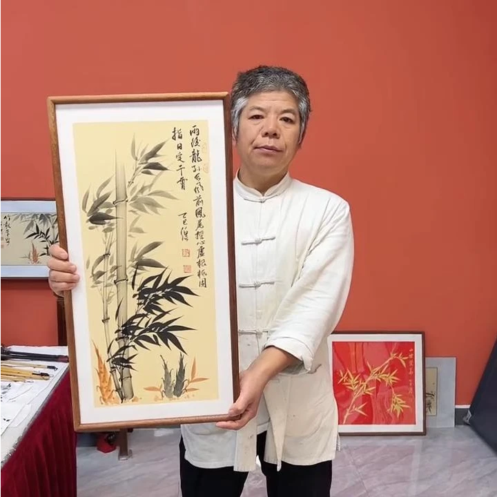 张富民手绘作品/指日定干霄（乌檀木实木框）/古宣/36*69厘米左右