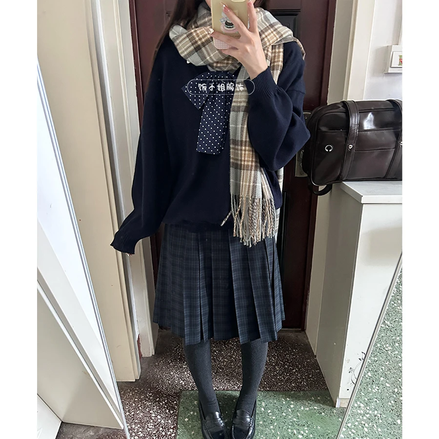 海苔jk制服古早味冬季套头毛衣针织衫复古学院风叠穿jk长裙套装女