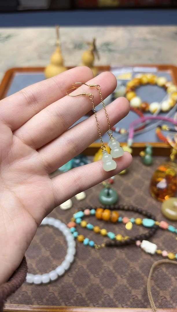 未镶嵌和田玉耳饰s925银和田玉葫芦耳饰ZD