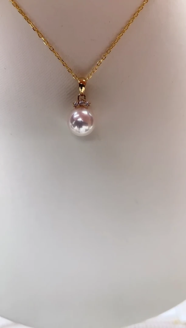 吊坠(不含链)18K金镶嵌海水珍珠特选睫毛吊坠8.5-9