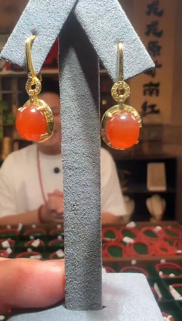 南红玛瑙银S925镶嵌耳饰原矿保山耳坠/多样性发货