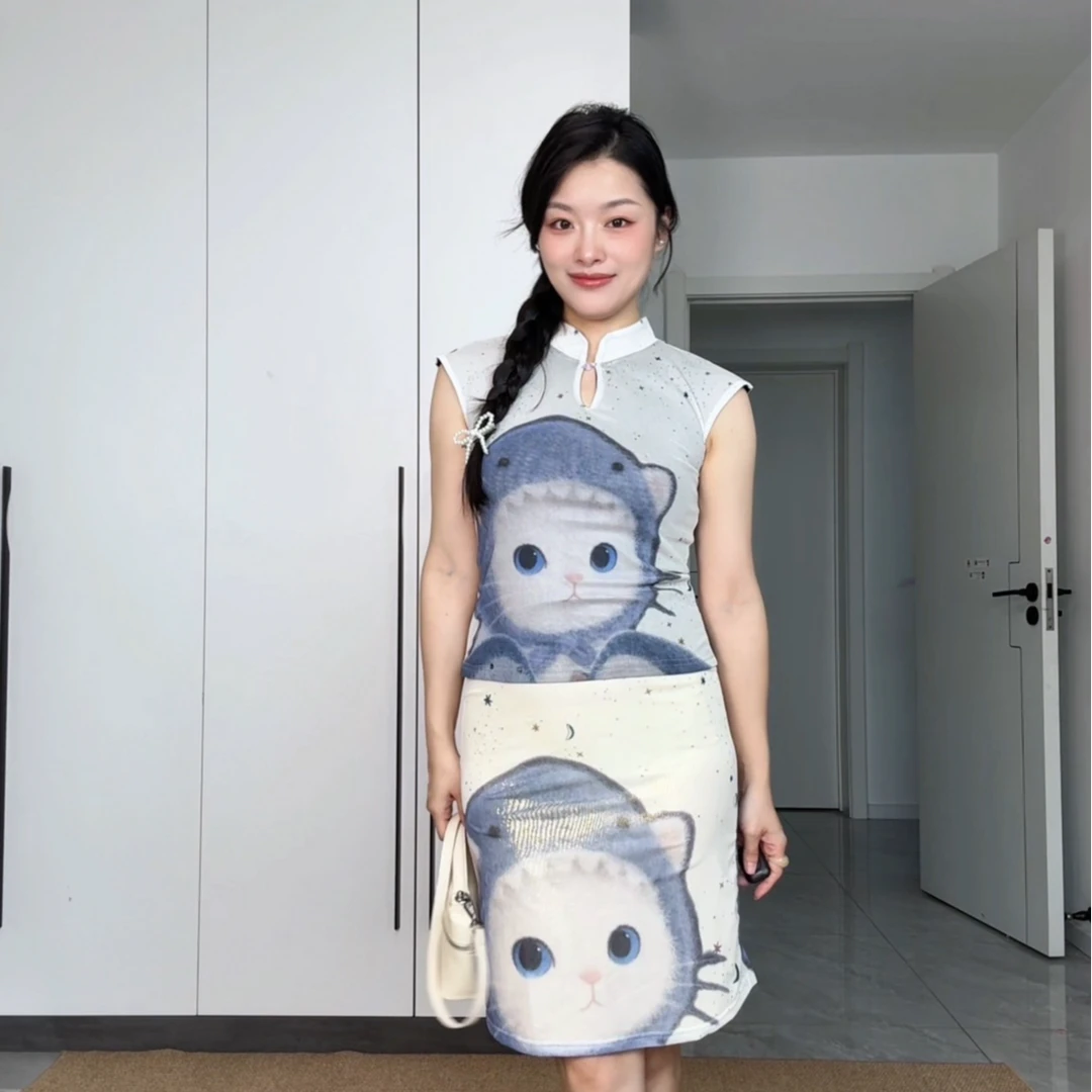 原创 正版软萌蓝鲨猫新中式套装
