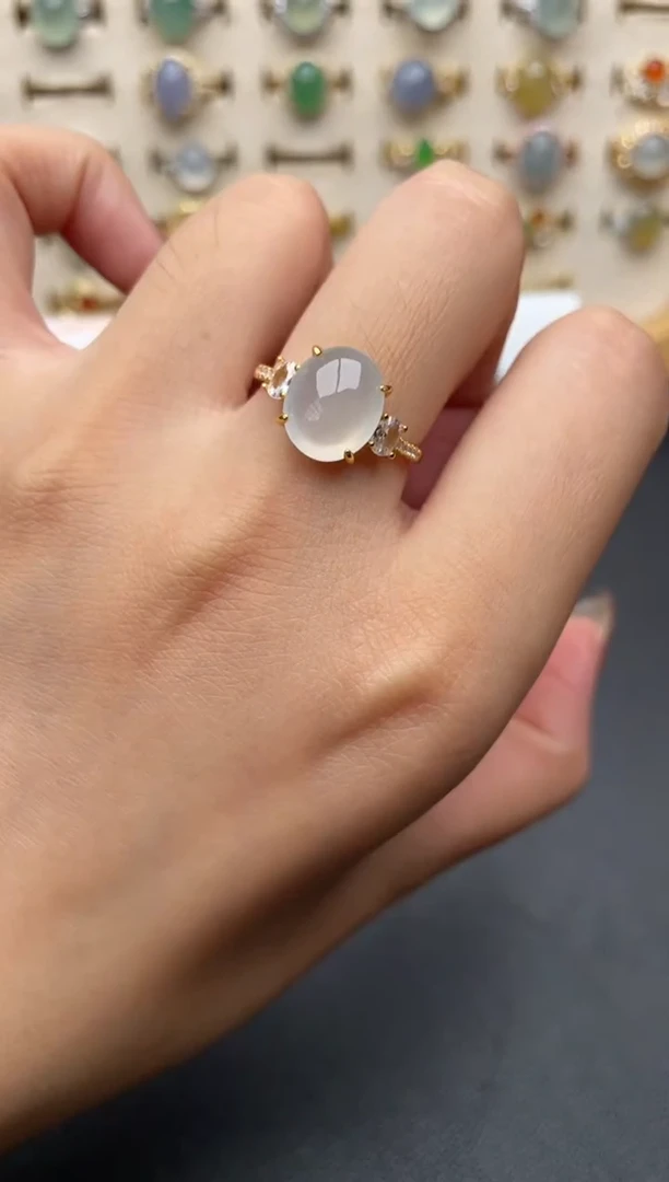 翡翠戒指银S925镶嵌一物一证一礼盒