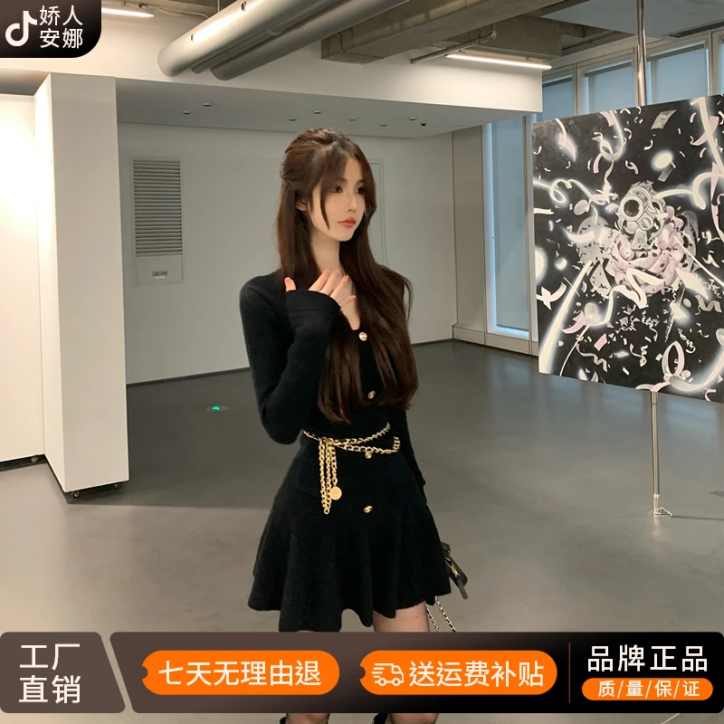 秋冬季短裙法式赫本风打底女装黑色小个子气质辣妹连衣裙子小香风