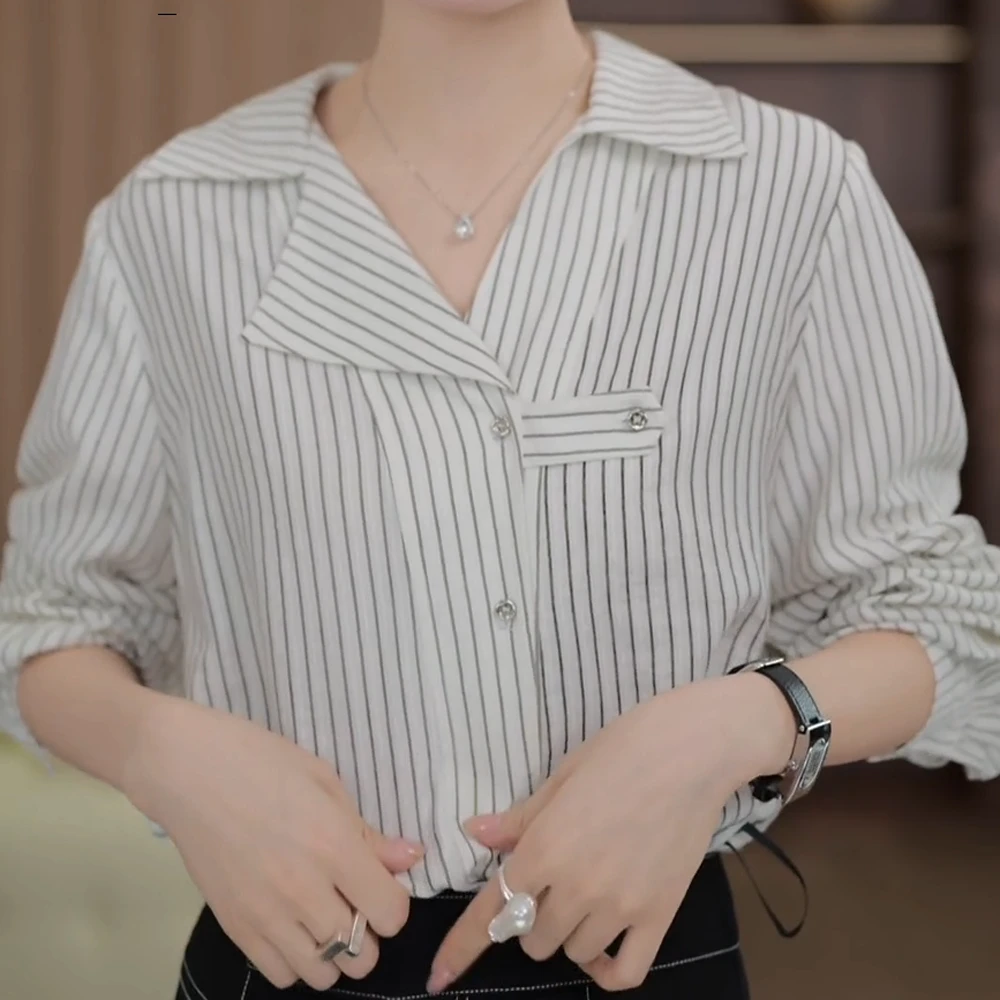 春季上新【雅典海岸】轻奢气质条纹设计感长袖衬衫宽松百搭显瘦上衣