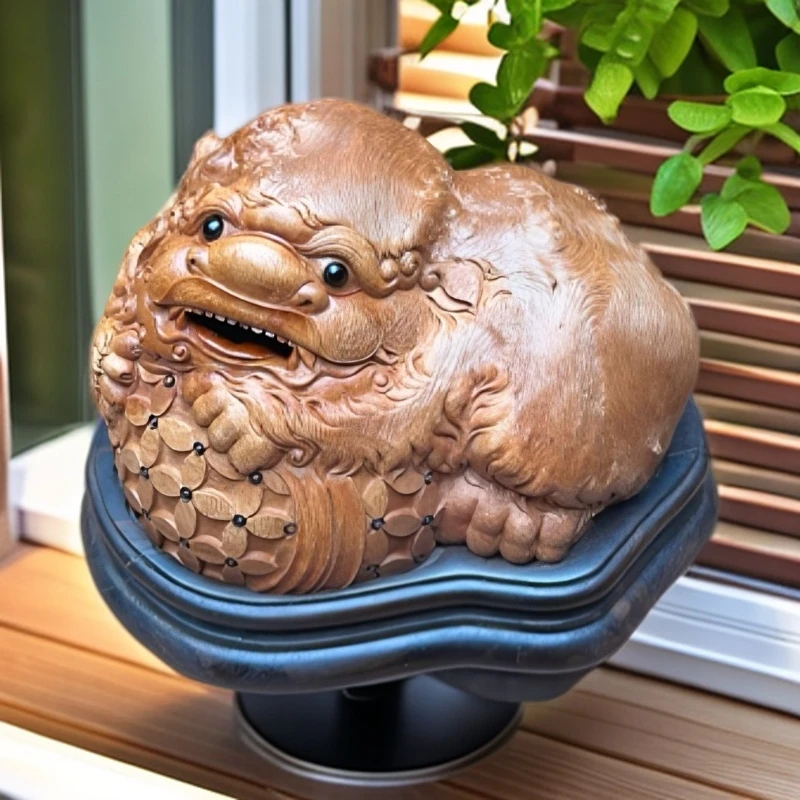荔枝木纯手工雕刻狮子香炉