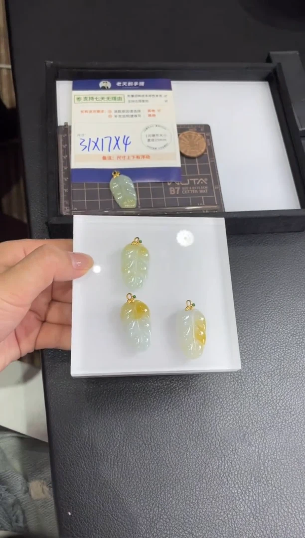 【闪购商品】翡翠挂件18K金镶嵌叶子FL11配绳/多样性发其一CP