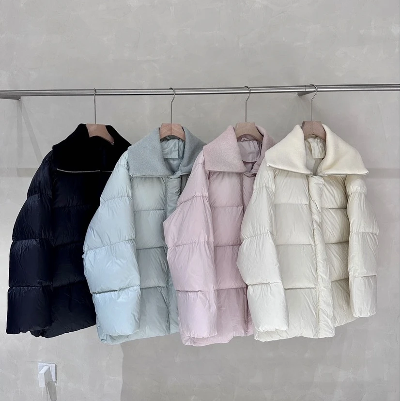 【针织领翻领】【中长款一手长】韩系白鸭绒羽绒服