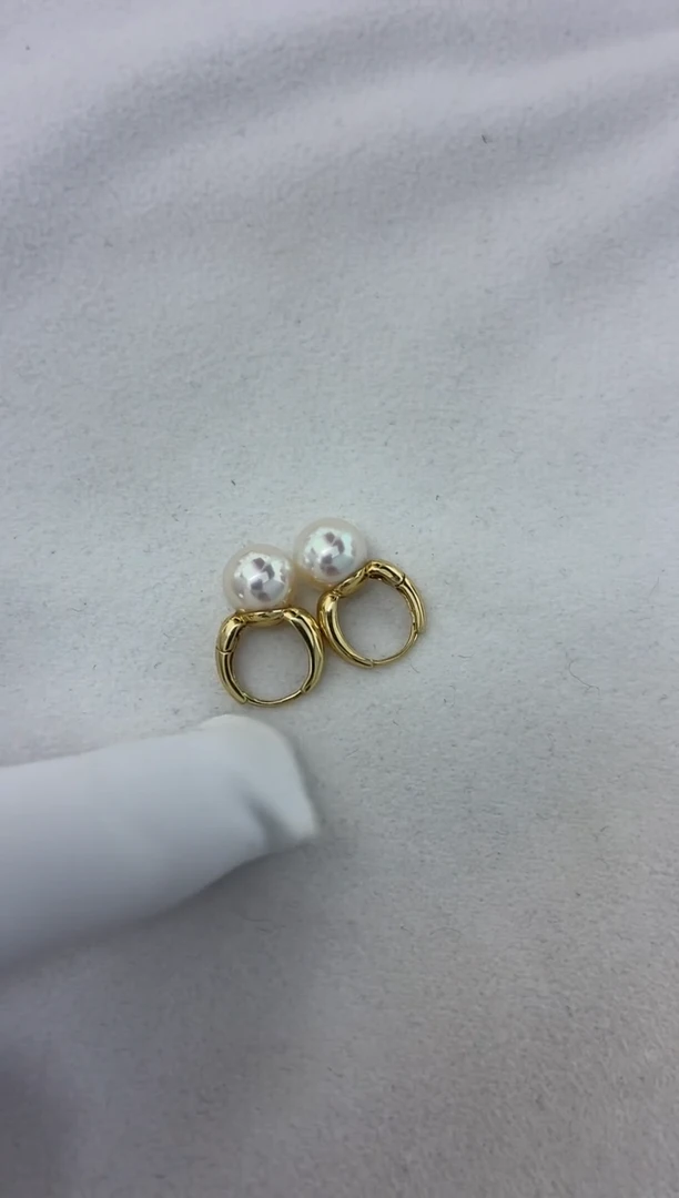 18K金镶嵌耳饰海水珍珠耳扣8.5-9