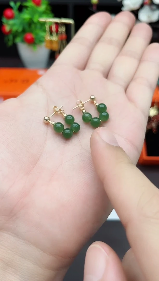 和田玉（碧玉）银S925镶嵌耳饰耳包