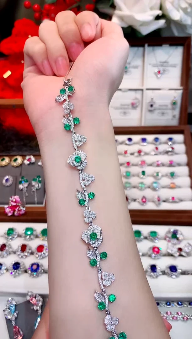 手链18K金镶嵌祖母绿3.73ct/天然宝石/七天无理由