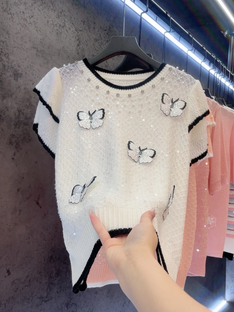 【定制大码女装80-200斤】显瘦减龄百搭亮片气质上衣女1929