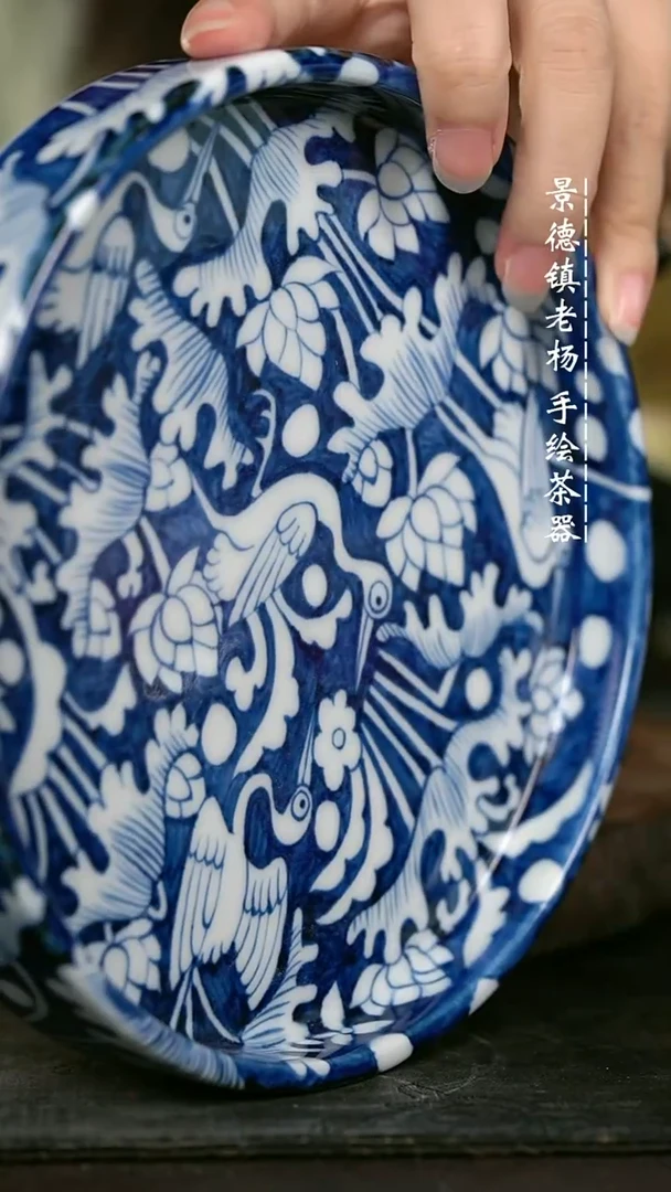微瑕福利手绘高温瓷  气 一鹭莲科直边壶承18cm