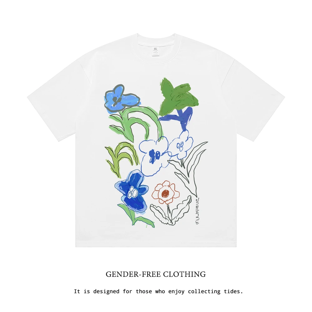 T恤常规印花短袖圆领街头潮流卡通白色insol夏季百搭情侣装