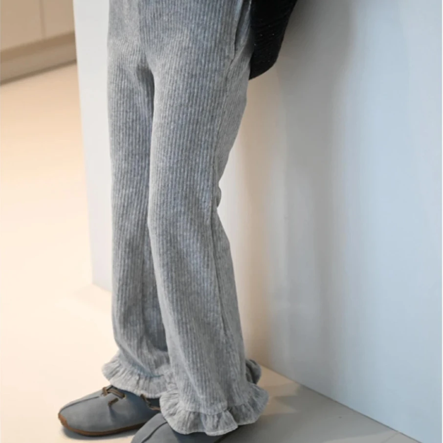 女童冬季时尚纯色花边喇叭裤修身百搭120704