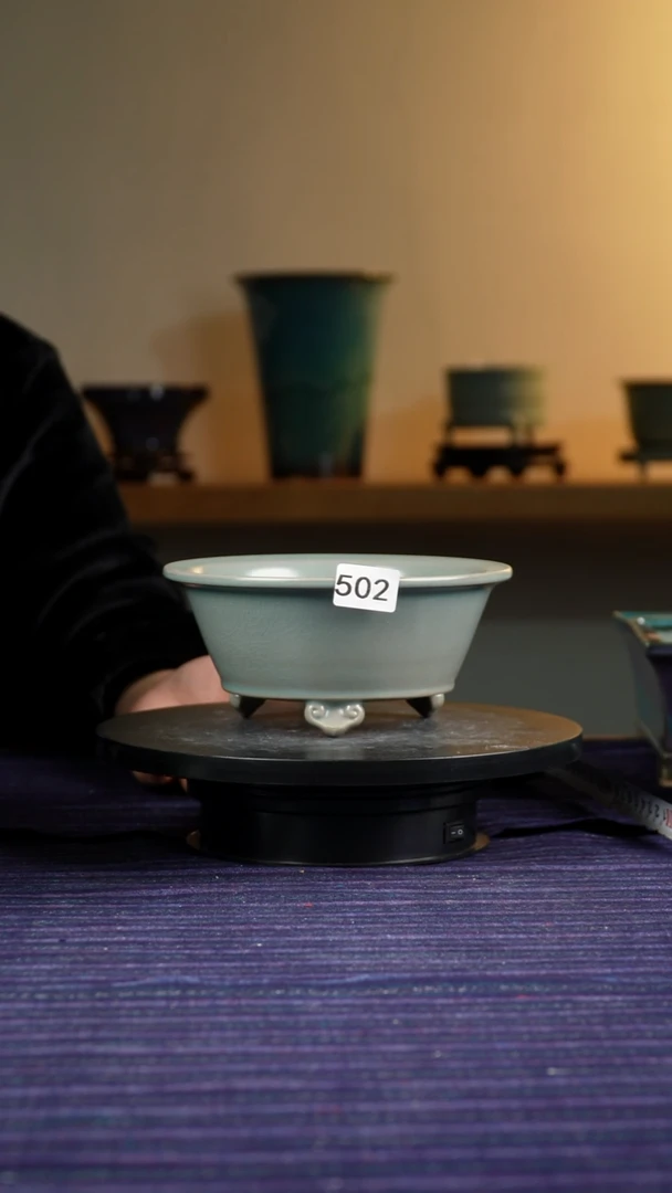 502古拙汝釉如意足花盆8/6/17.5/14.5