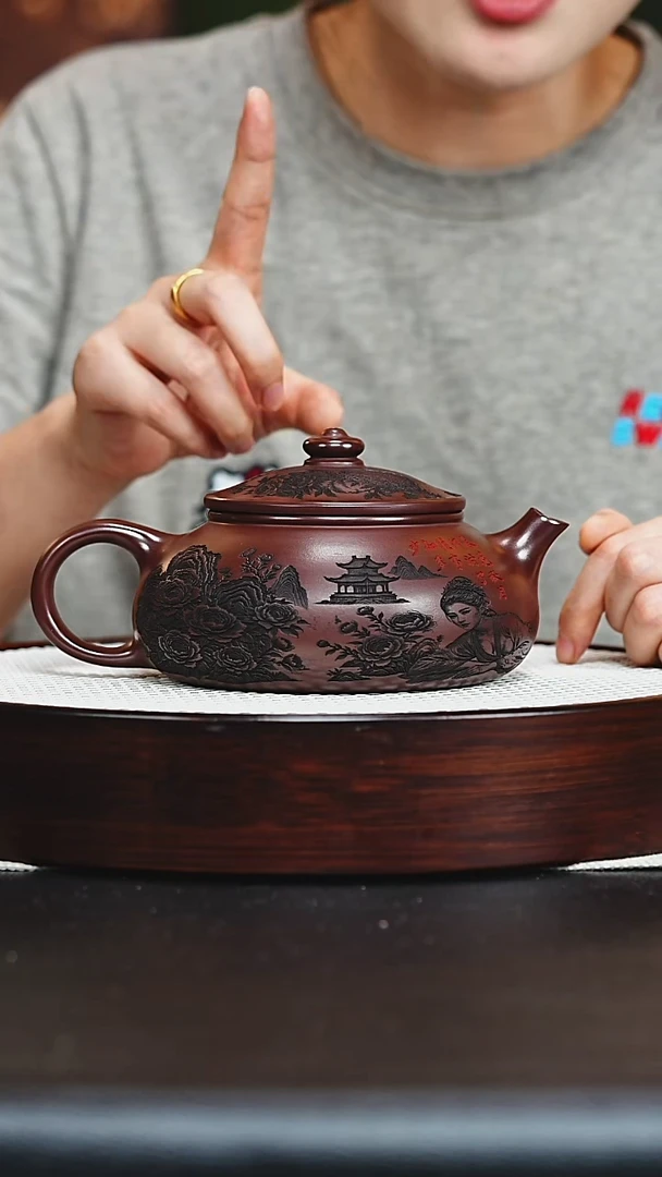 茶壶紫砂紫砂壶 石红 寒江