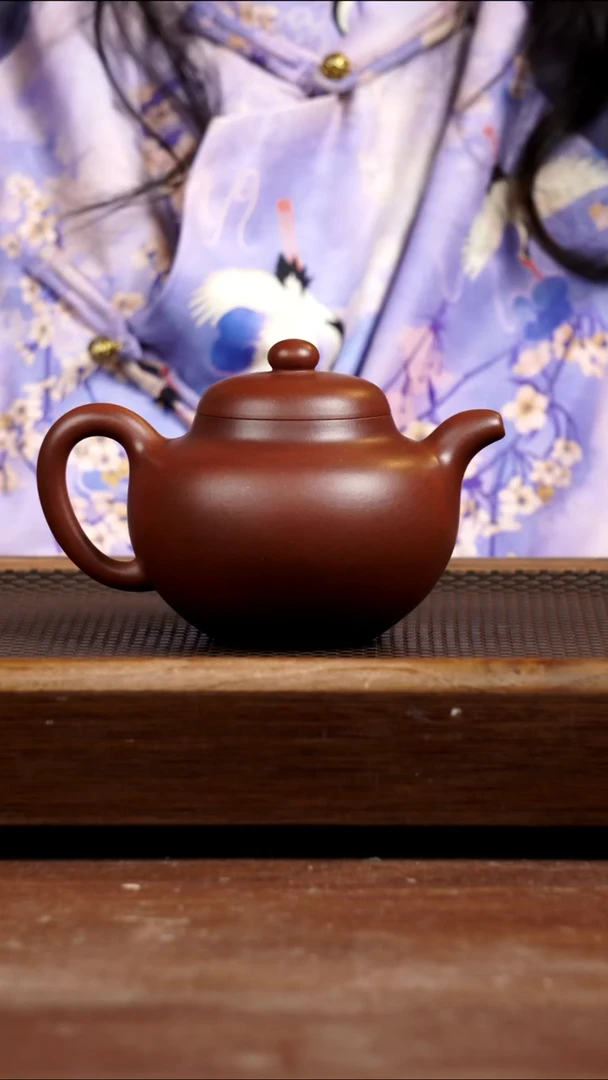 茶壶紫砂玫红底槽青柿园375CC
