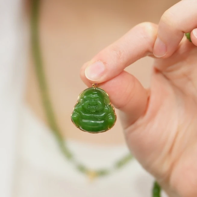 【熊总夫妇】碧玉18K金佛公吊坠