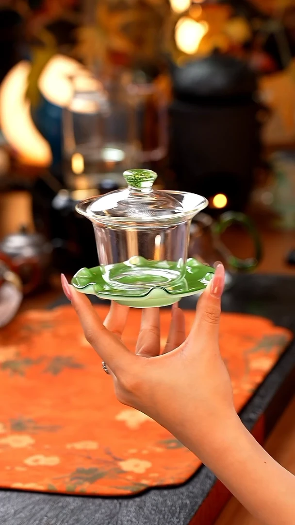 禾器/绮彩禾荷盖碗/翠玉