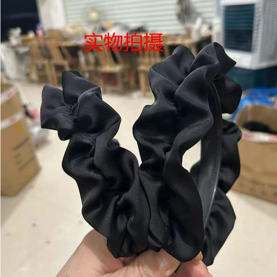 秋冬布艺发饰高颅顶发箍缎面气质法式褶皱显脸小百搭外戴洗脸头箍