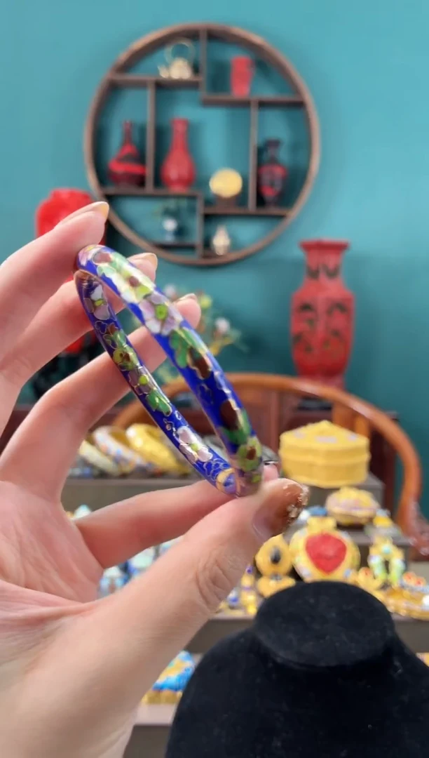 非遗手工景泰蓝开口镯子57-62宝蓝